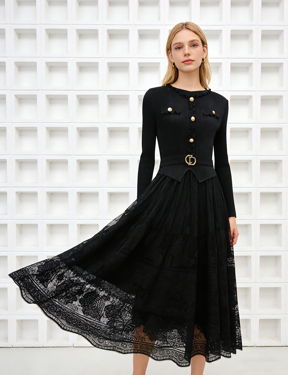 France style European style dress gauze fold long dress