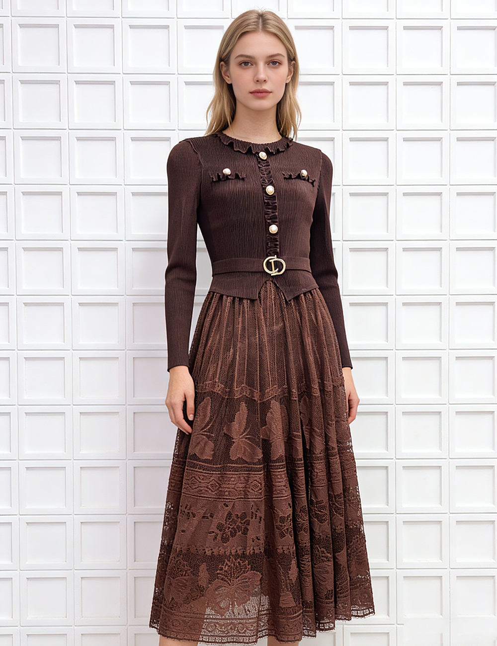 France style European style dress gauze fold long dress