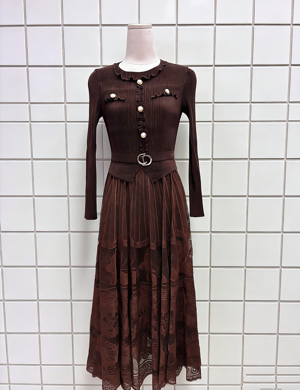 France style European style dress gauze fold long dress