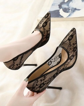 Black sexy high-heeled shoes embroidery gauze shoes for women