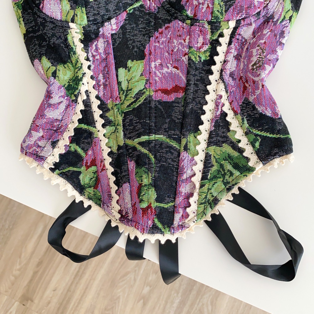 Splice jacquard retro vest lace bandage tops for women