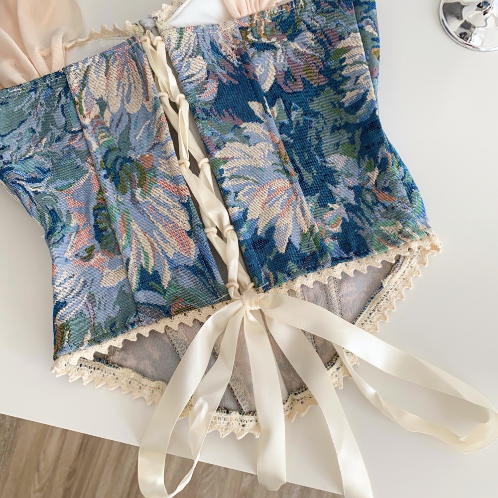 Splice jacquard retro vest lace bandage tops for women