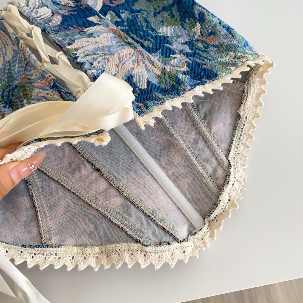 Splice jacquard retro vest lace bandage tops for women