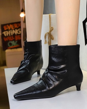 Low cylinder pointed boots fold short boots for women