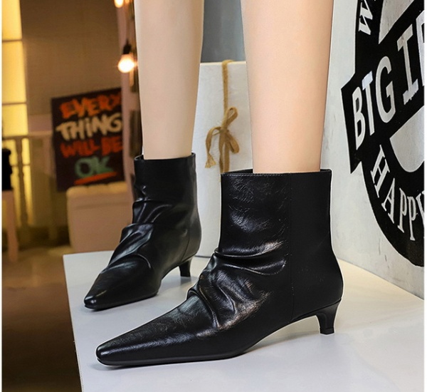 Low cylinder pointed boots fold short boots for women