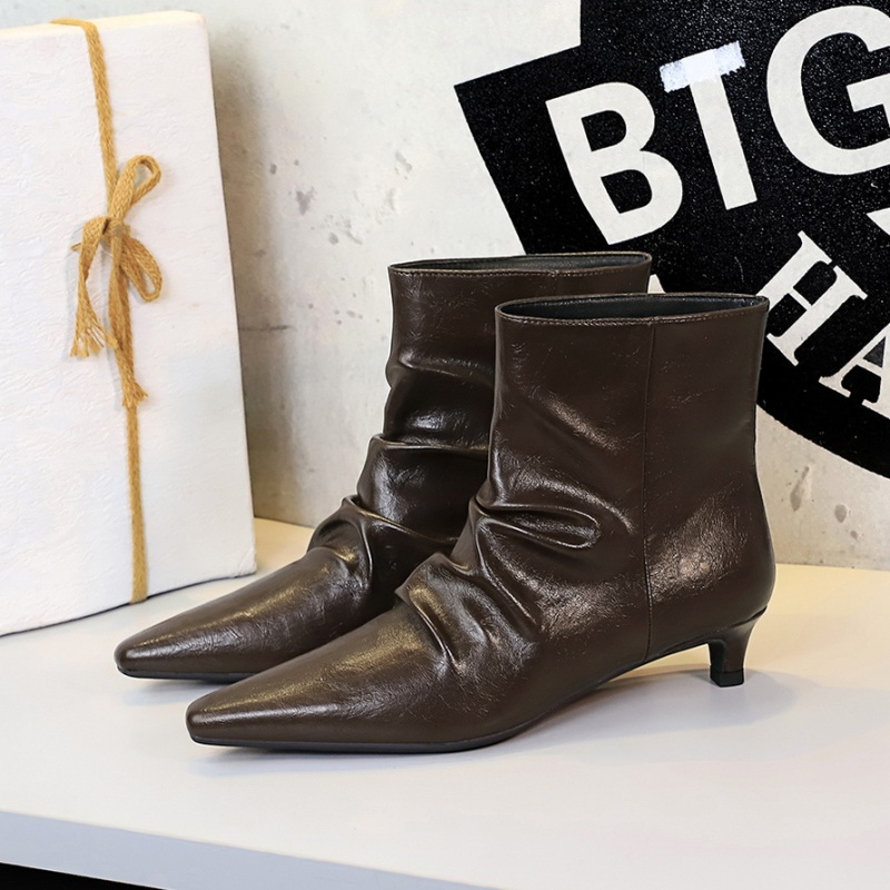 Low cylinder pointed boots fold short boots for women