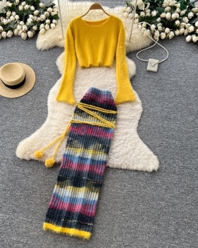 Fashion long skirt autumn tops 2pcs set for women