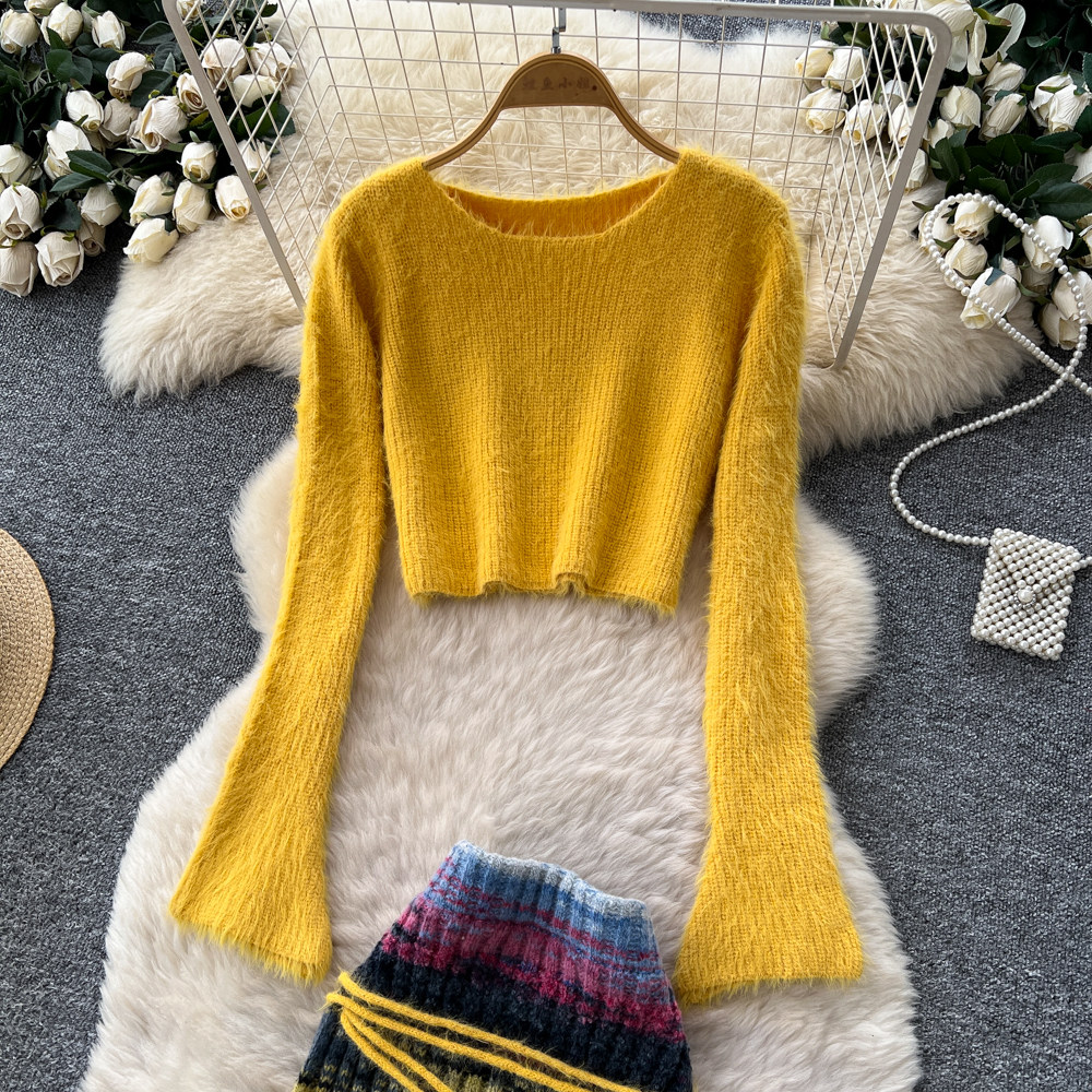 Fashion long skirt autumn tops 2pcs set for women