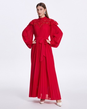 Cstand collar pendant France style splice long dress