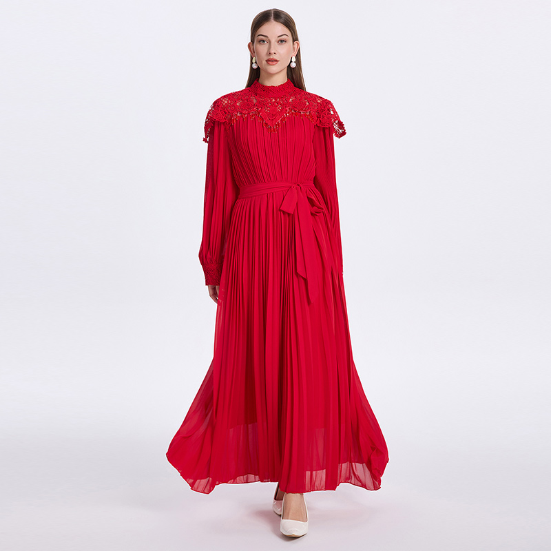 Cstand collar pendant France style splice long dress