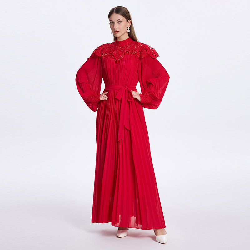 Cstand collar pendant France style splice long dress