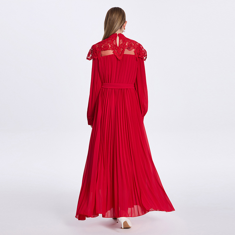 Cstand collar pendant France style splice long dress