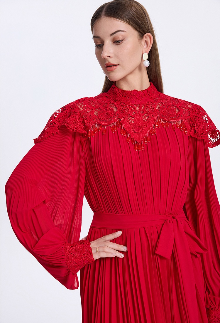 Cstand collar pendant France style splice long dress