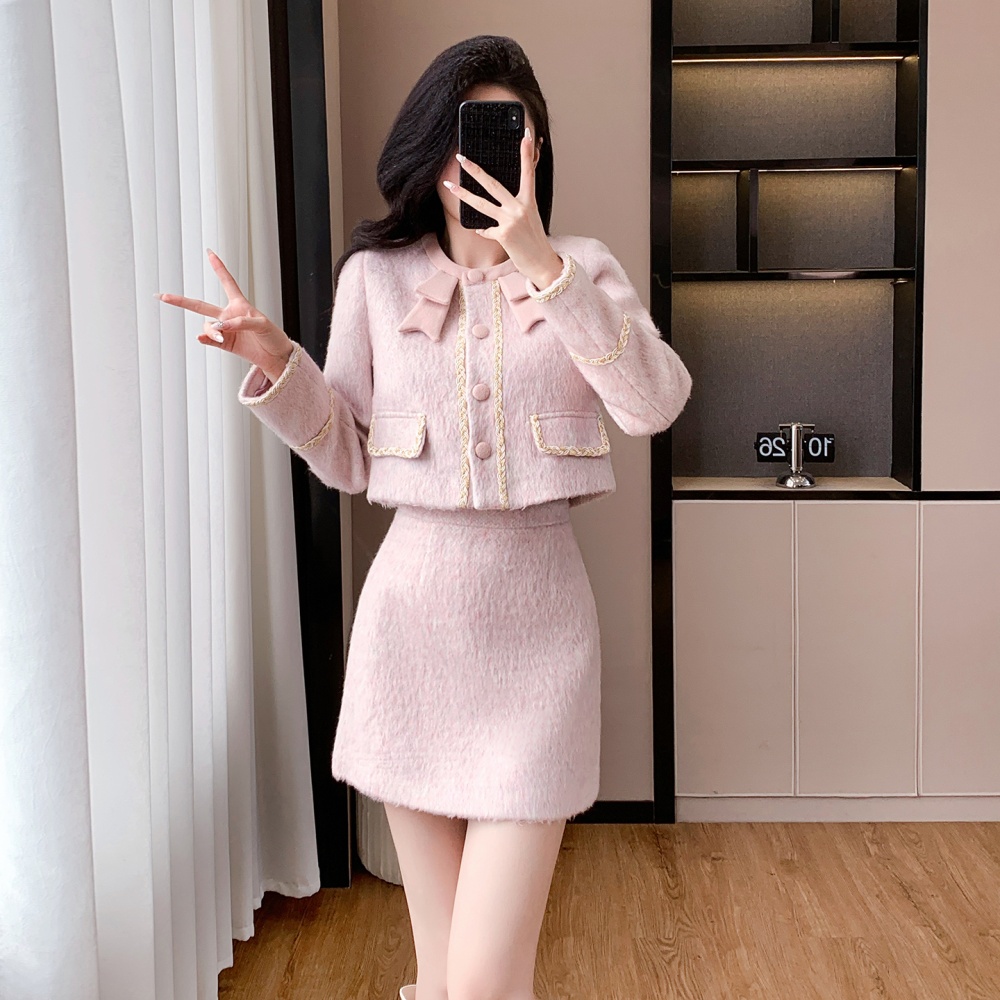 Temperament chanelstyle coat France style short skirt 2pcs set