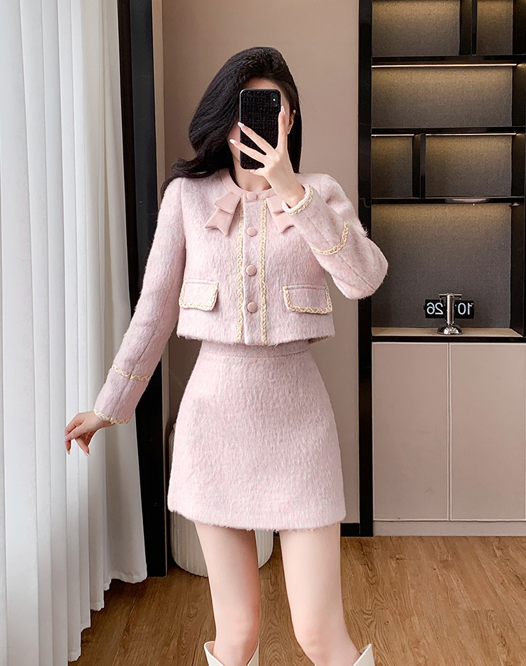 Temperament chanelstyle coat France style short skirt 2pcs set