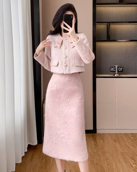 Autumn and winter temperament long skirt chanelstyle coat 2pcs set