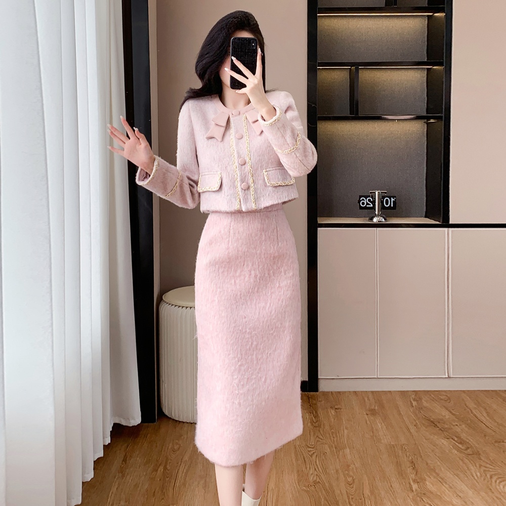 Autumn and winter temperament long skirt chanelstyle coat 2pcs set