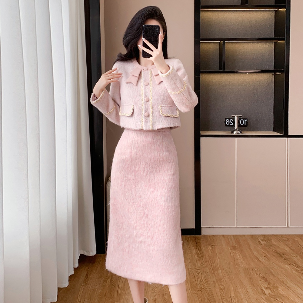Autumn and winter temperament long skirt chanelstyle coat 2pcs set