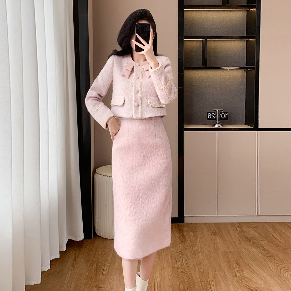 Autumn and winter temperament long skirt chanelstyle coat 2pcs set