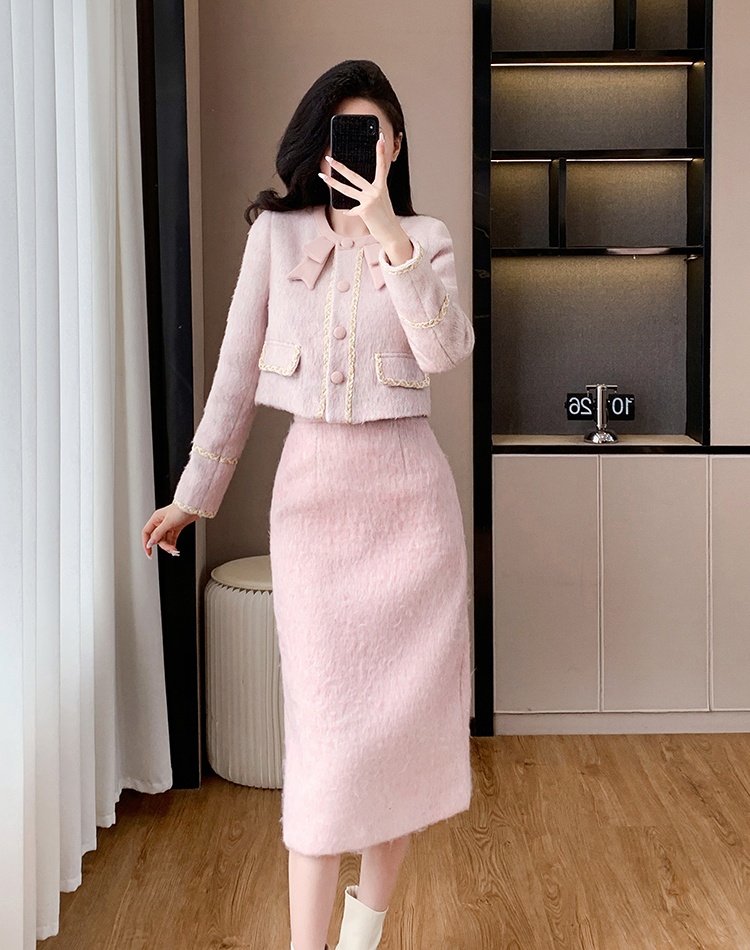 Autumn and winter temperament long skirt chanelstyle coat 2pcs set