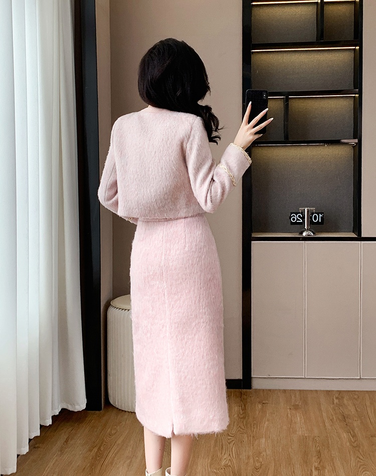 Autumn and winter temperament long skirt chanelstyle coat 2pcs set