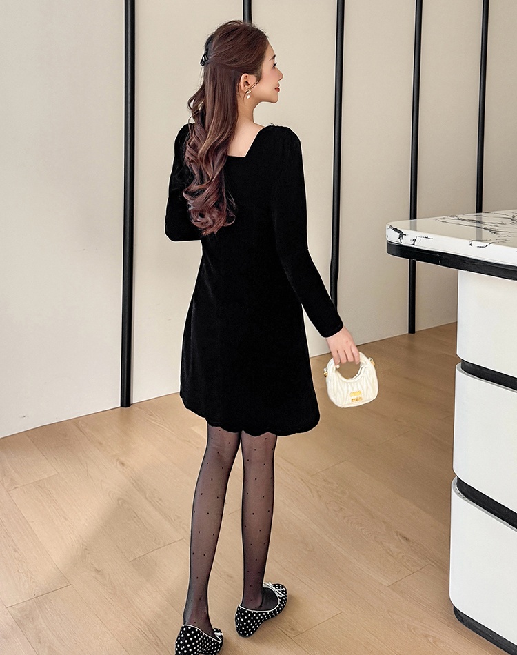 Square collar beading temperament rhinestone dress