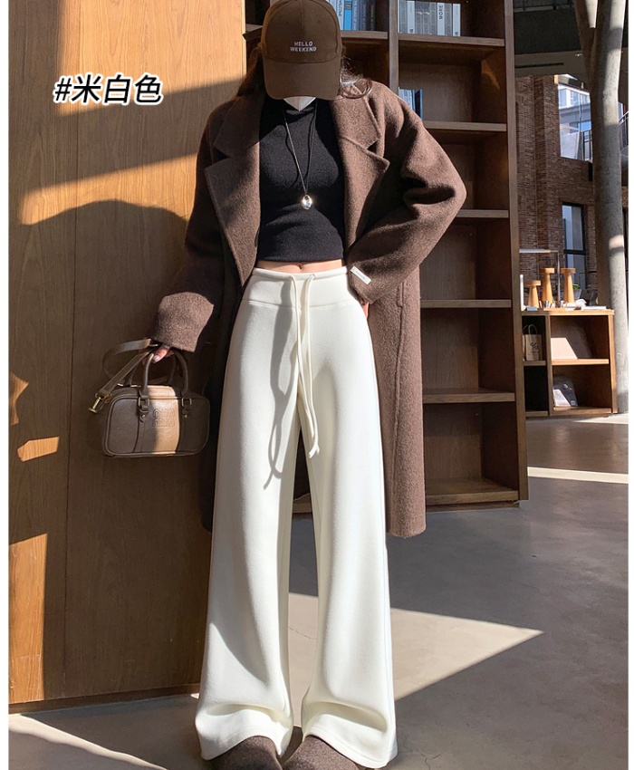 White winter wide leg pants cashmere sports sweatpants