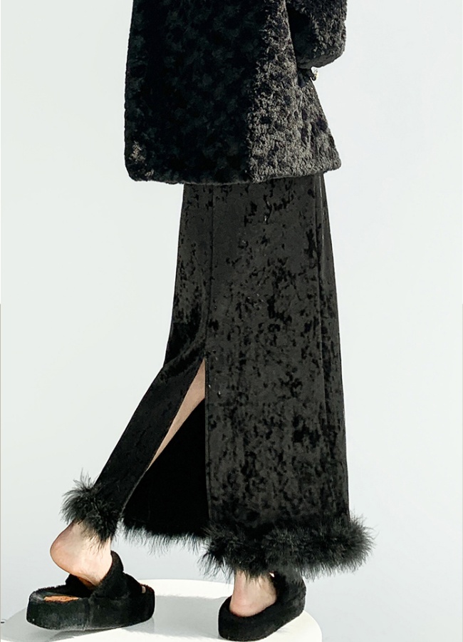 A-line drape long skirt split skirt for women