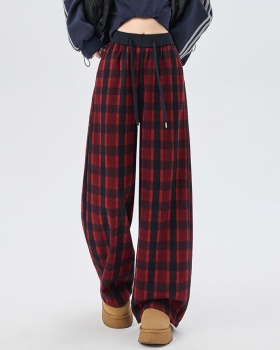 Plaid plus velvet casual pants slim wide leg pants
