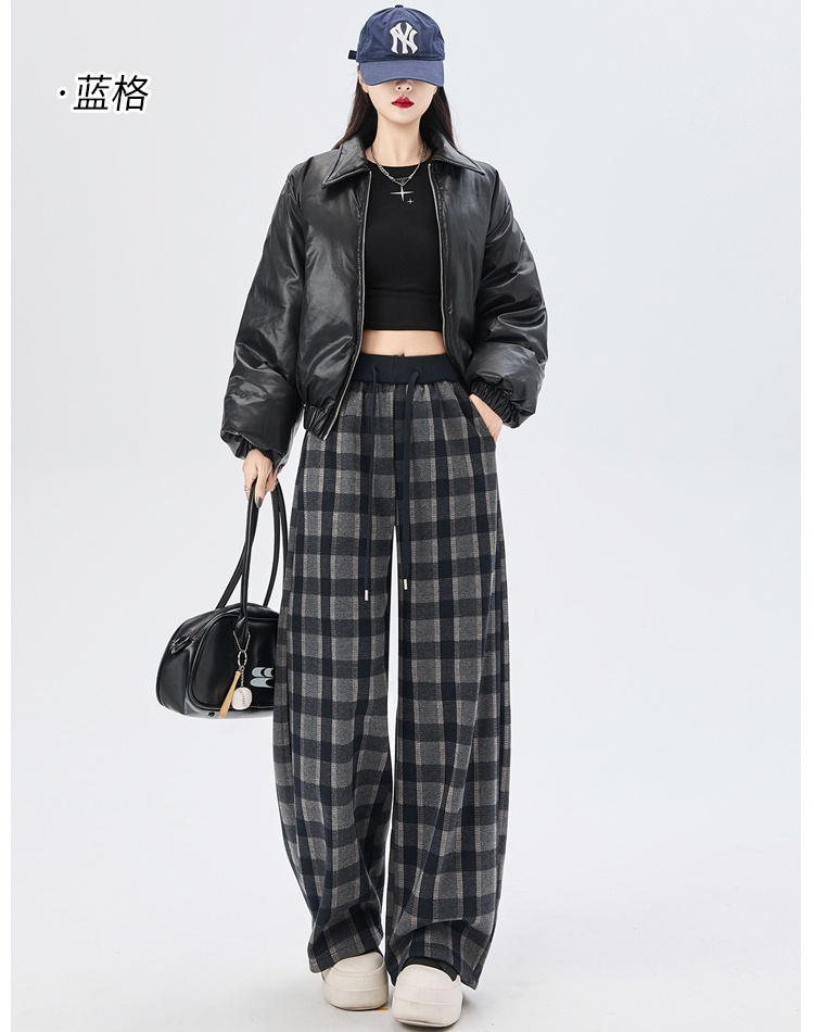 Plaid plus velvet casual pants slim wide leg pants