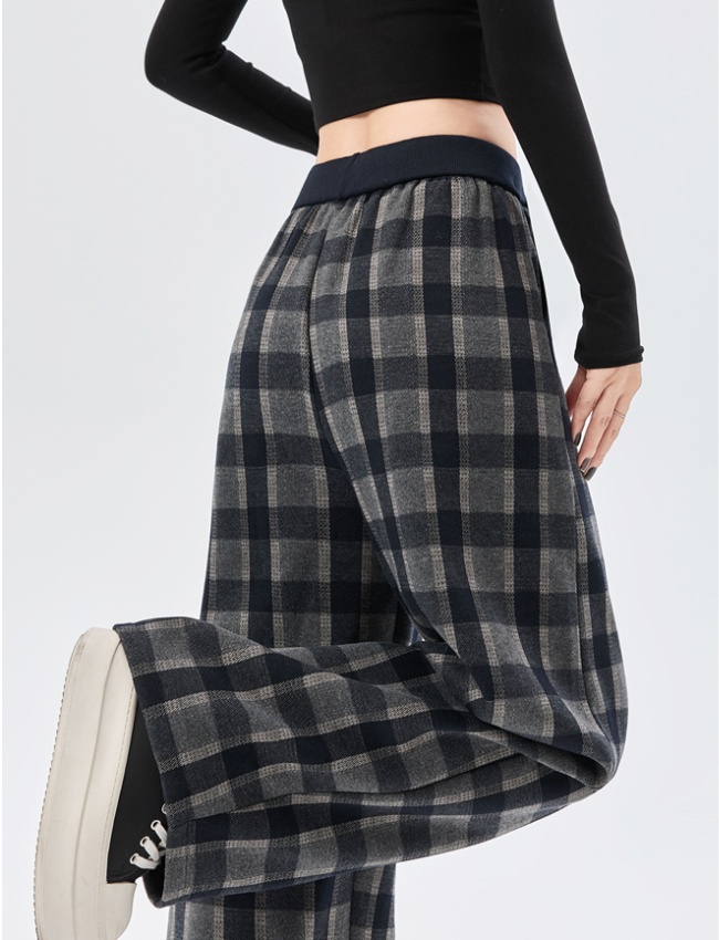 Plaid plus velvet casual pants slim wide leg pants