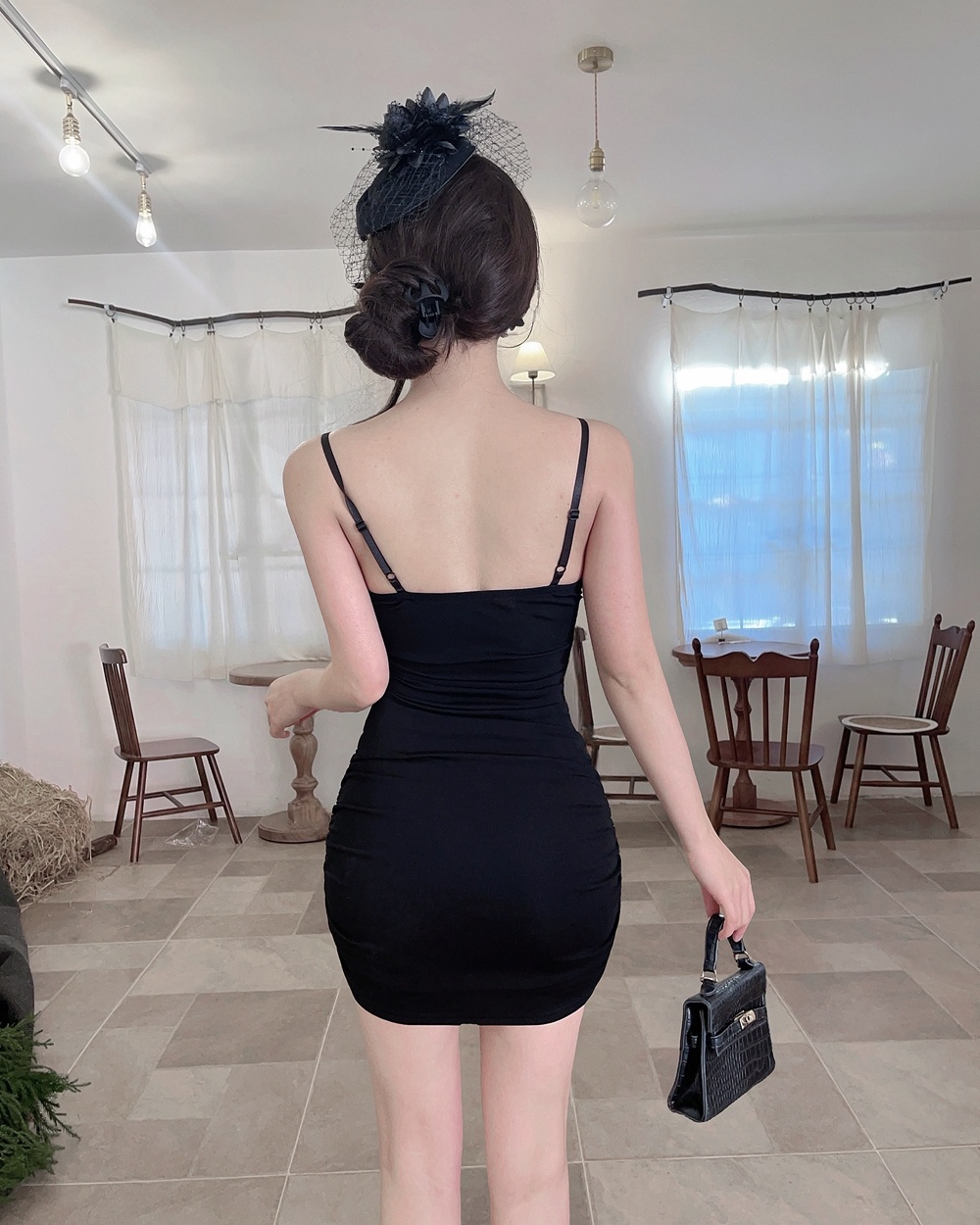 Low-cut V-neck spicegirl T-back sexy slim sling dress