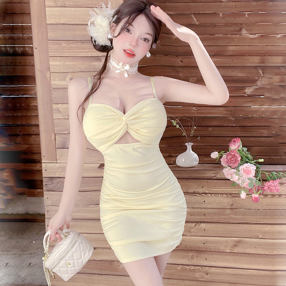 Low-cut V-neck spicegirl T-back sexy slim sling dress