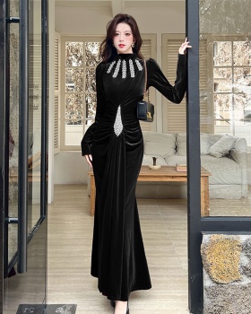 Temperament autumn dress rhinestone long dress