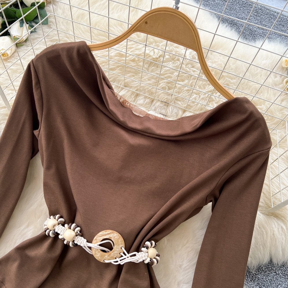 Printing slim belt commuting tops 2pcs set for women