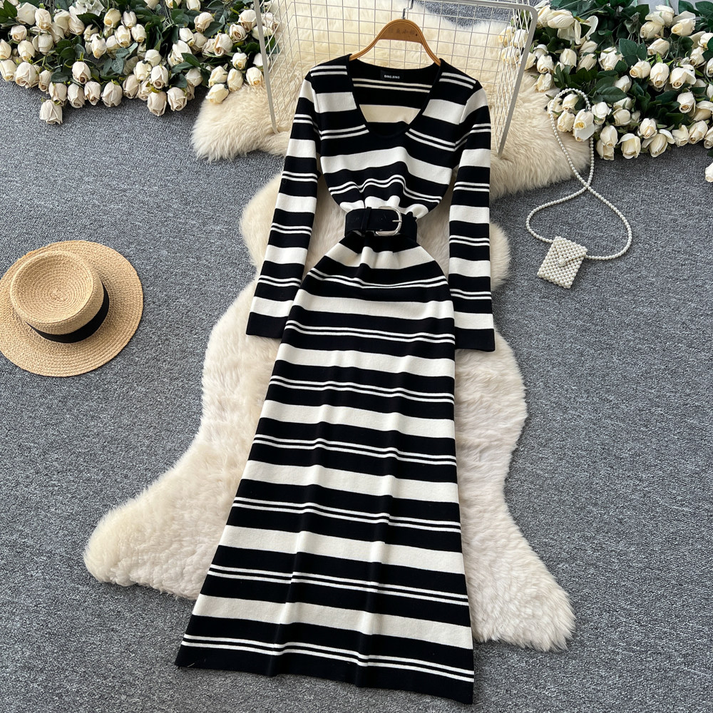 Pinched waist niche Korean style V-neck dress for women