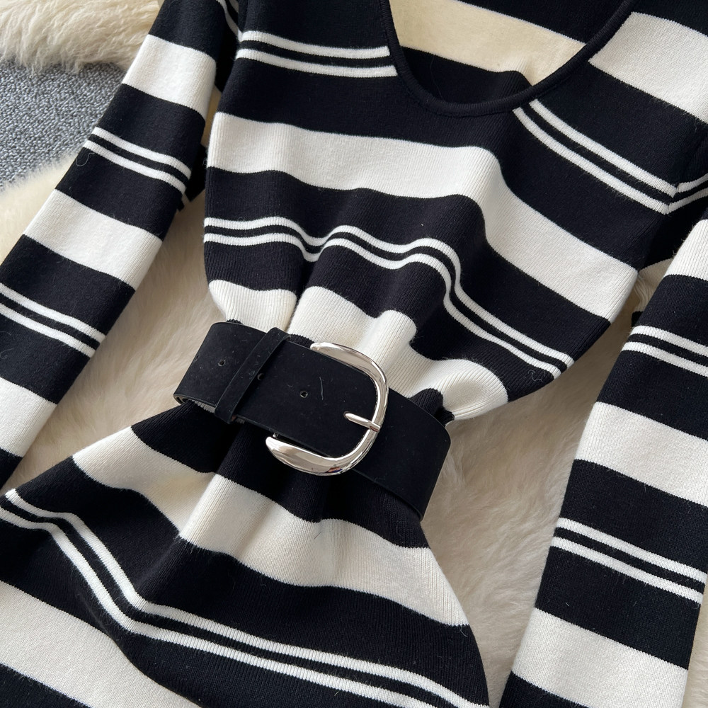 Pinched waist niche Korean style V-neck dress for women