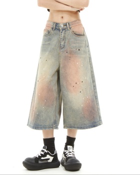 American style summer Casual ink splashes short jeans
