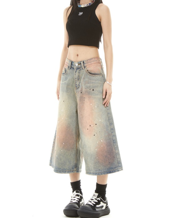 American style summer Casual ink splashes short jeans