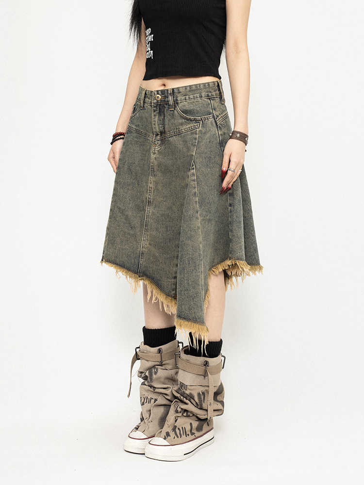 Retro irregular temperament denim fashion skirt for women