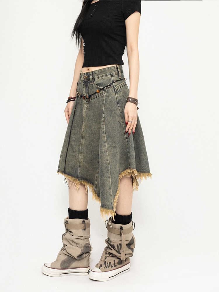 Retro irregular temperament denim fashion skirt for women