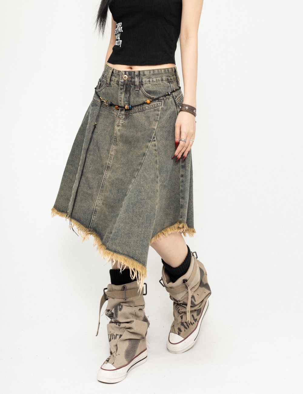 Retro irregular temperament denim fashion skirt for women