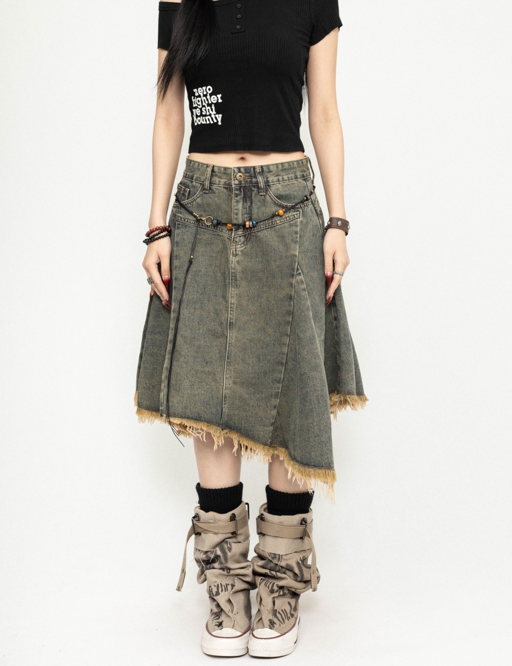 Retro irregular temperament denim fashion skirt for women