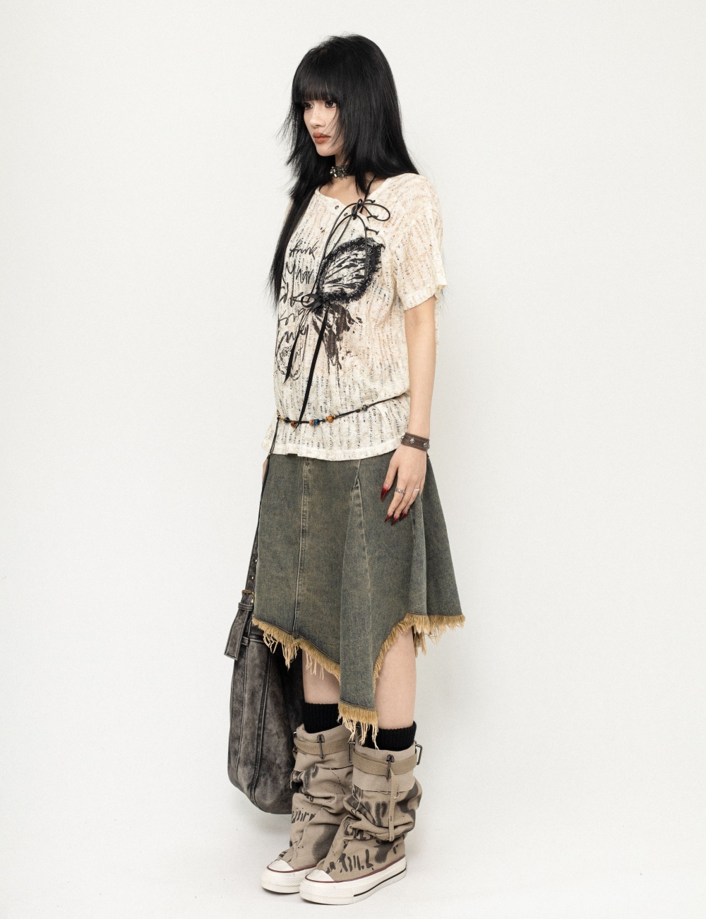 Retro irregular temperament denim fashion skirt for women