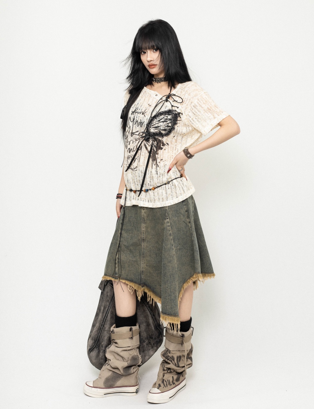 Retro irregular temperament denim fashion skirt for women