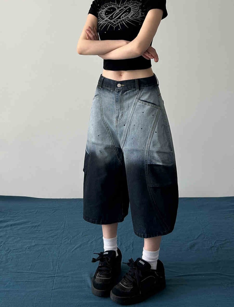 Niche gradient splice American style wide leg pants