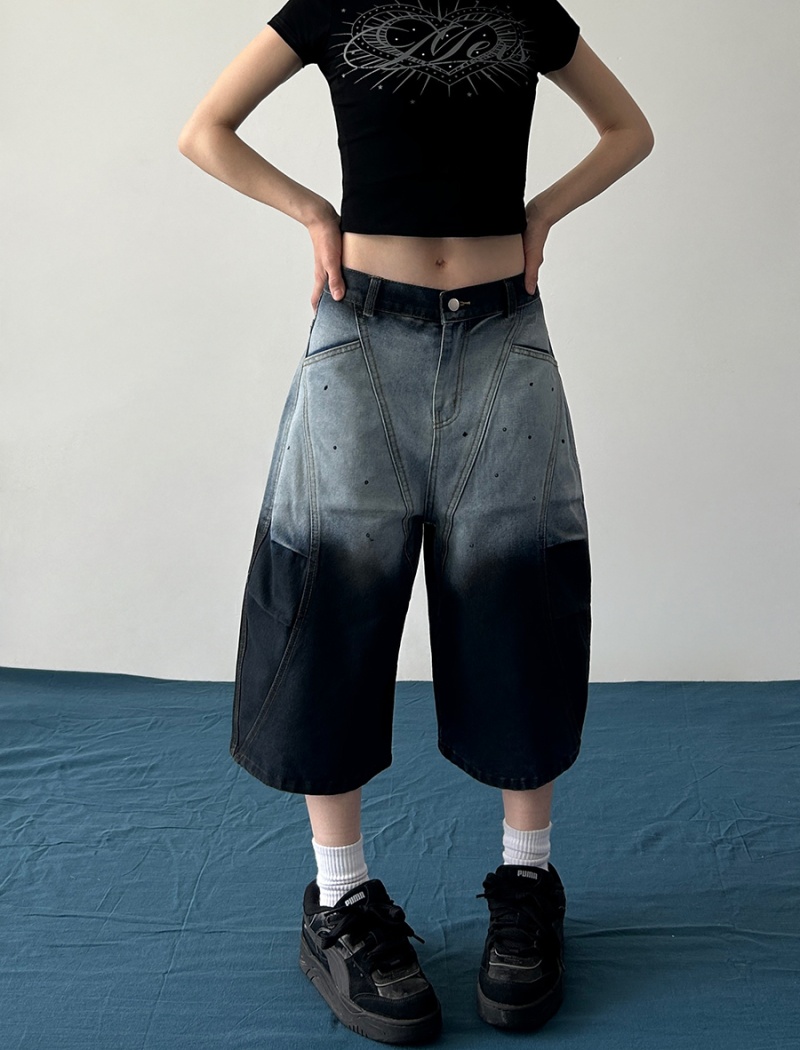 Niche gradient splice American style wide leg pants