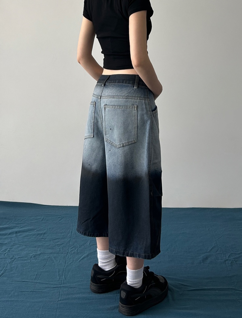 Niche gradient splice American style wide leg pants