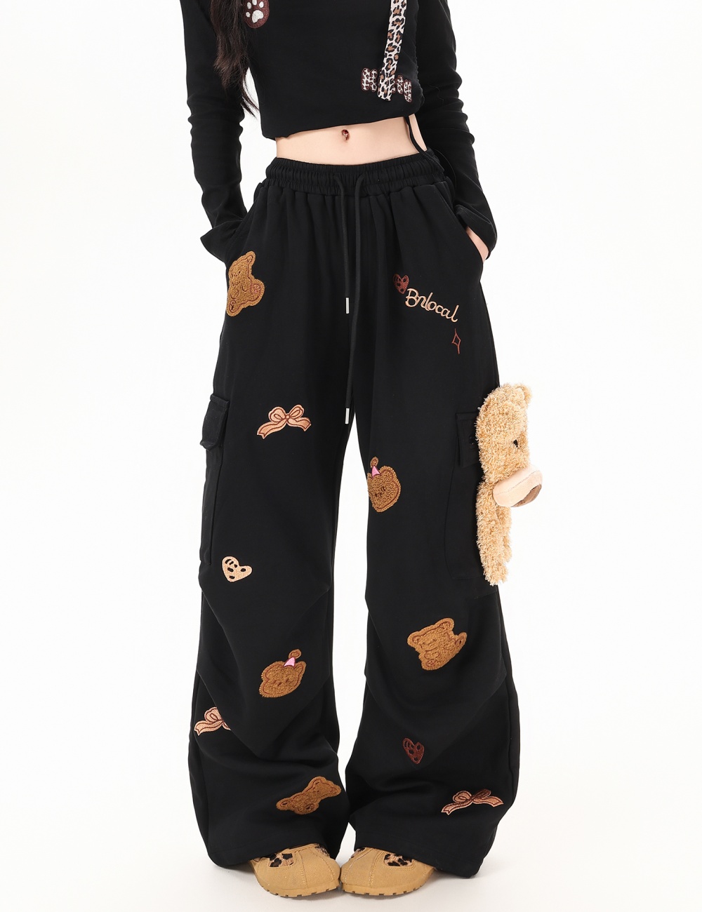 Loose casual pants high waist wide leg pants for women