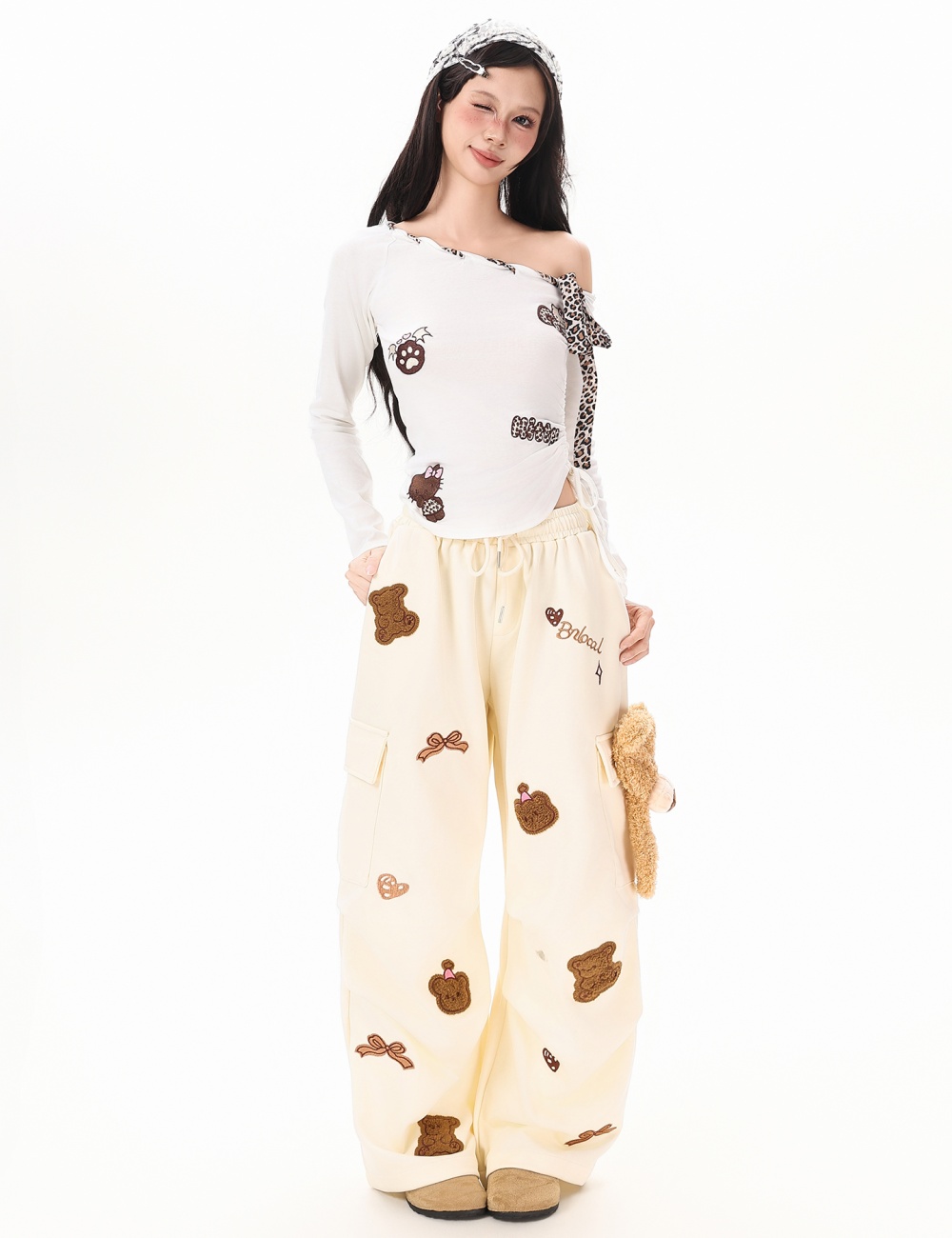 Loose casual pants high waist wide leg pants for women